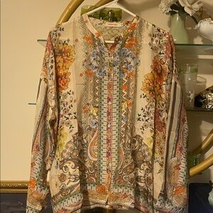 Johnny Was Cream and Orange Floral women's Shirt 000802